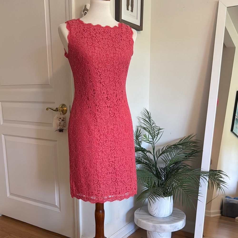 Adrianna Papell Coral Pink Lace Sheath Dress